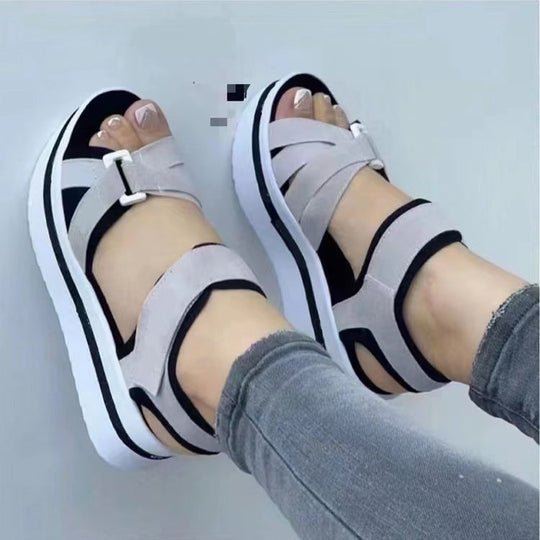 Damen  sportliche Keil-Sandalen mit verstellbaren Klettverschlüssen und gepolstertem Komfort-Fußbett EB