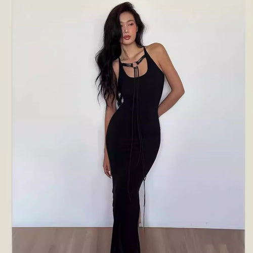 Damen elegantes Maxikleid mit verstellbaren Trägern und raffiniertem Ausschnitt EB