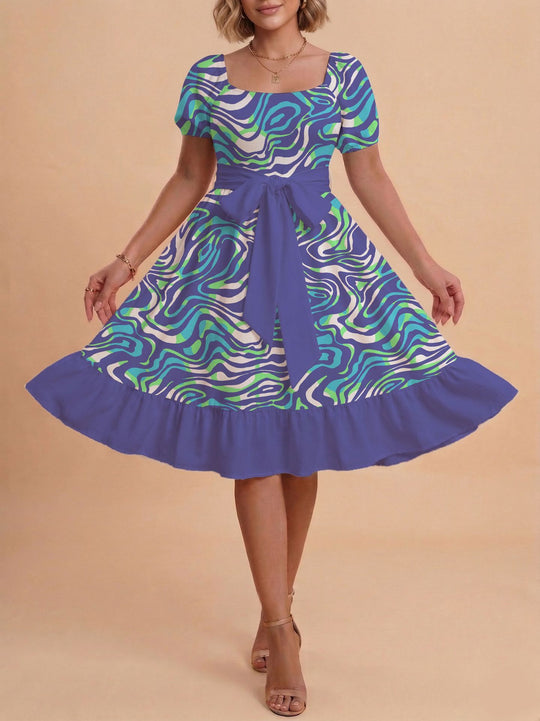 Damen Verspieltes Maxikleid mit Bärenmuster und taillierbarem Band EB