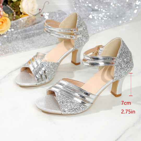 Damen Glitzernde Hein Sadalen mit eleganten Riemen und komfortablem Absatz EB