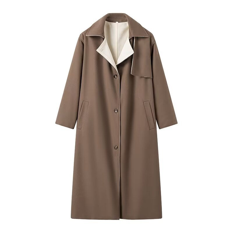 Damen Übergroße Trenchcoat mit elegantem Revers und praktischen Taschen EB