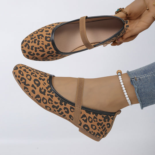 Damen Ballerinas mit elastischem Riemen und modischem Tiermuster EB