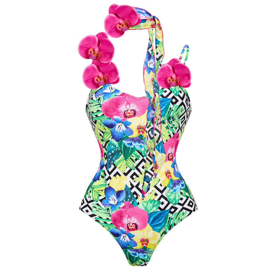 Damen Blumenmuster Badeanzug und Rock Set EB