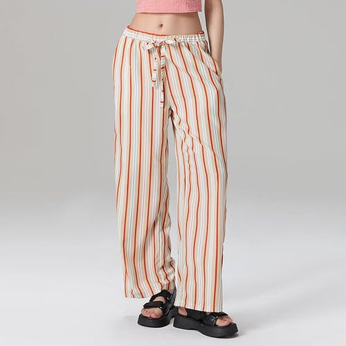 Damen lässige Maxi-Shorts mit verstellbarem Bund und modernem Streifenmuster EB