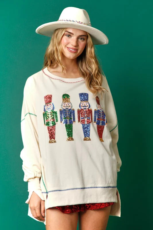 Damen Oversized Sweatshirt mit festlichem Motiv EB