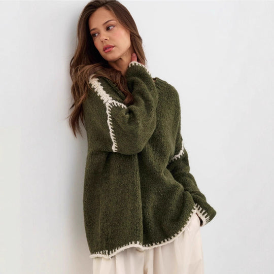 Damen kuscheliger Strickpullover mit kontrastierenden Akzentdetails EB