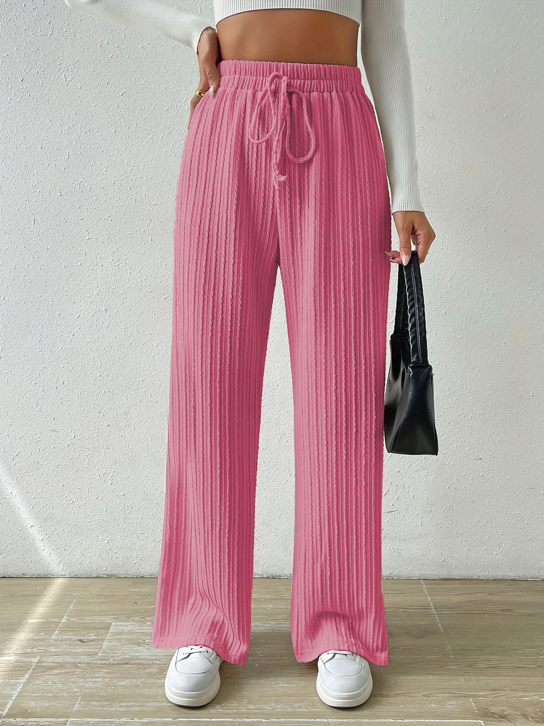 Damen weite Komfort-Hose mit elastischem Bund und Streifenmuster EB