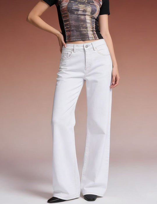 Damen weite Denim-Hose mit Vintage-Waschung und hoch geschnittenem Bund EB