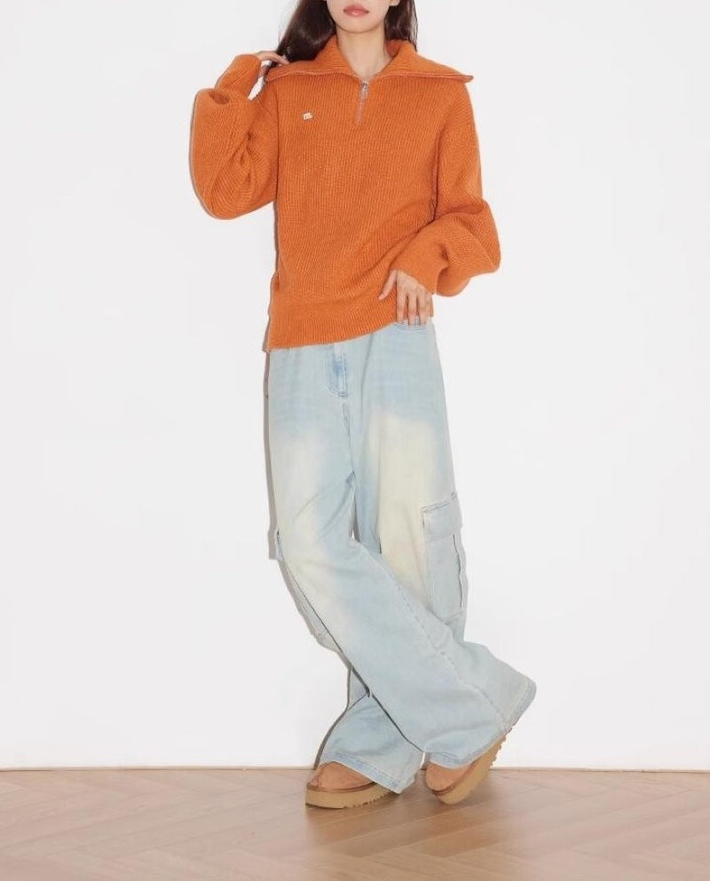 Damen gemütlicher Pullover mit hohem Kragen und Reißverschluss EB