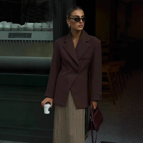 Damen elegante Oversized-Blazerjacke mit doppelter Knopfleiste und Taschen EB