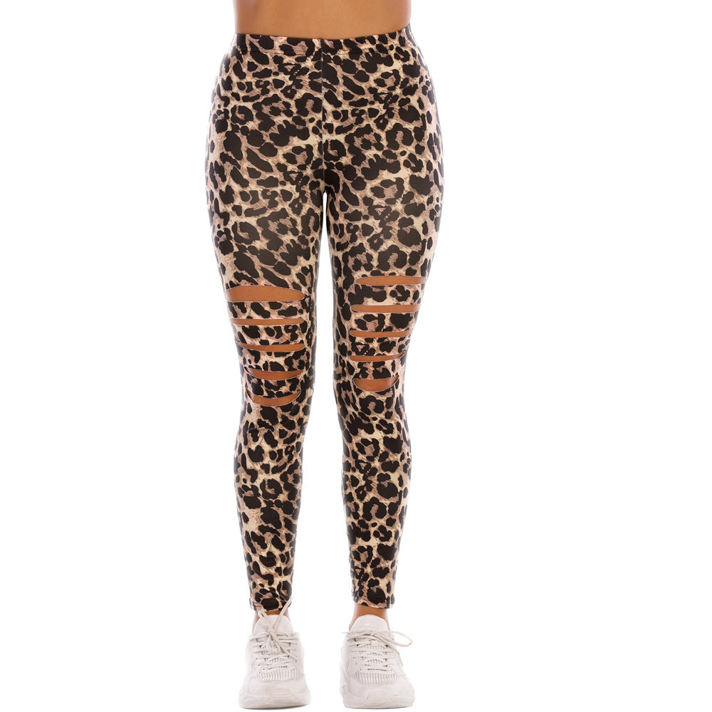 Damen Modische Leggings mit Cut-Outs im Leopardenmuster EB