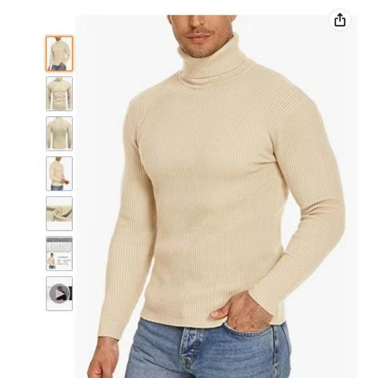 Herren Stehkragen Pullover aus ribbeltem Strick EB