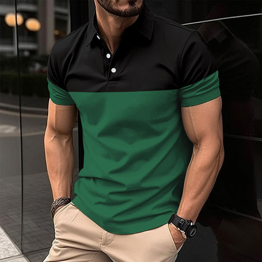 Herren Kurzarm-Polohemd mit kontrastierenden Farbblöcken und modernem Schnitt EB
