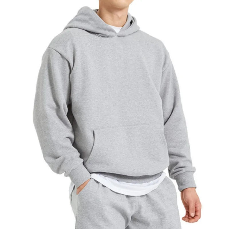Herren nan schwerer Kapuzenpullover im Boxy-Cut mit Kängurutasche, geripptem Saum und angerauter Innenseite EB