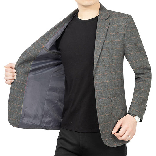 Herren Schmal geschnittenes karierter City-Blazer mit aufgesetzten Taschen EB
