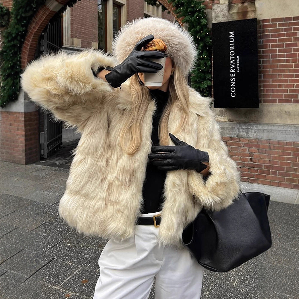 Damen Kunstfelljacke mit luxuriösem Kragen und elegantem Schnitt EB