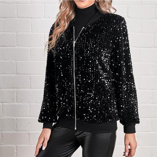 Damen Glamouröse Pailletten-Bomberjacke EB