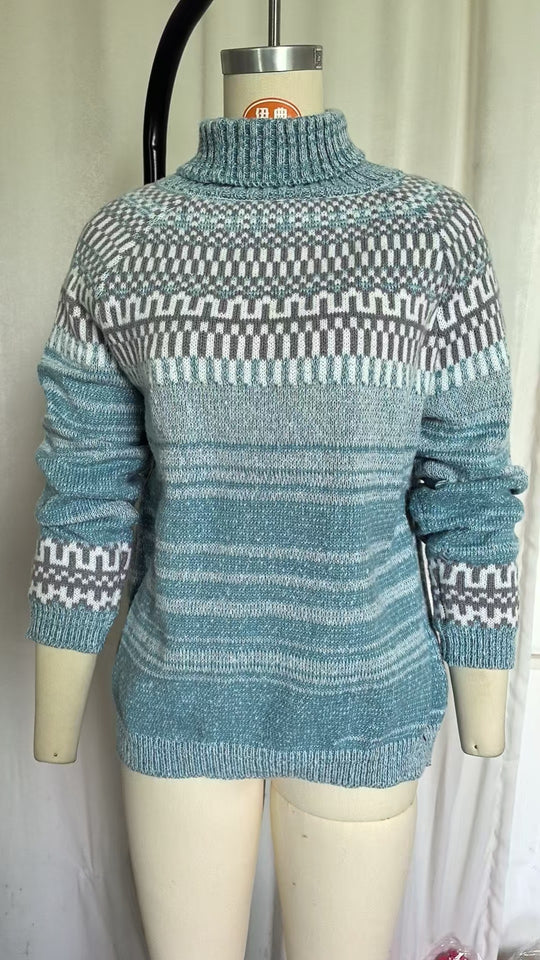 Damen nan kuscheliger Norweger-Strickpullover mit Stehkragen und Oversize-Passform EB