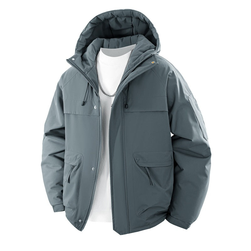 Herren wattierter Kapuzenparka mit hoher Stehkragenlösung, verstellbarem Kordelzug und multifunktionalen Außentaschen EB