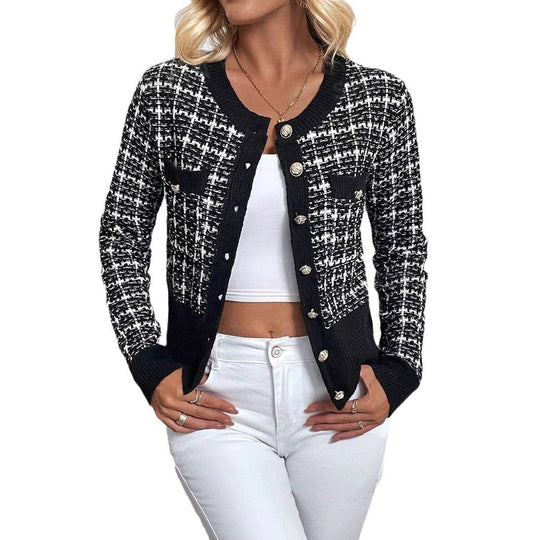 Damen stilvolle Strickjacke mit goldenen Knöpfen EB