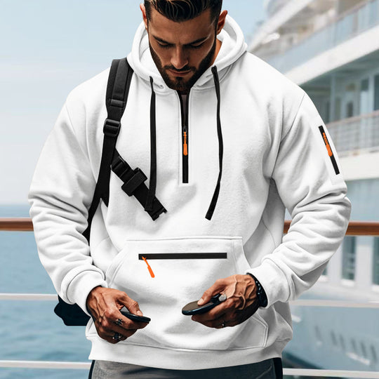 Herren nan technischer Half-Zip Hoodie mit Kängurutasche, Ärmeltasche und Reißverschluss-Details EB
