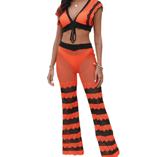 Damen Häkel-Set mit sexy Crop-Top und panty EB
