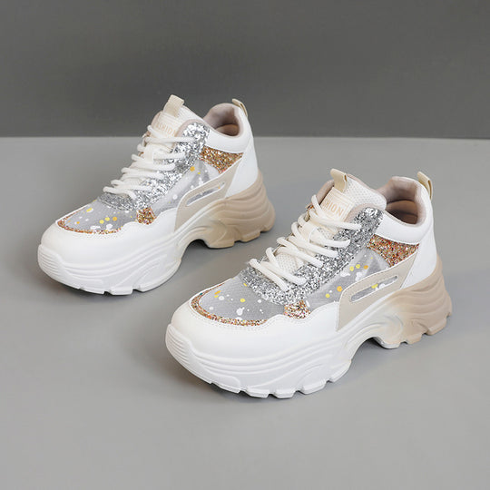 Damen Trendige Chunky Sneakers mit glitzernden Akzenten und ausgeprägtem Sohlenprofil EB