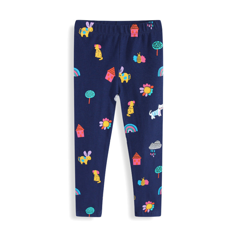 Mädchen Leggings mit buntem Tier- und Hausmuster EB