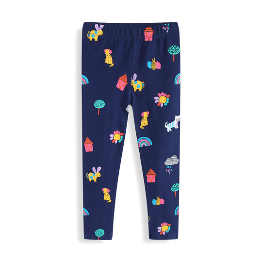 Mädchen Leggings mit buntem Tier- und Hausmuster EB