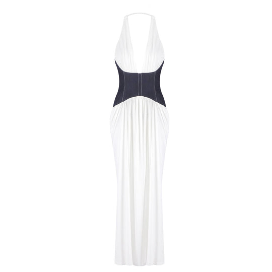 Damen Elegantes Maxi-Kleid mit tiefem V-Ausschnitt und figurformendem Oberteil EB