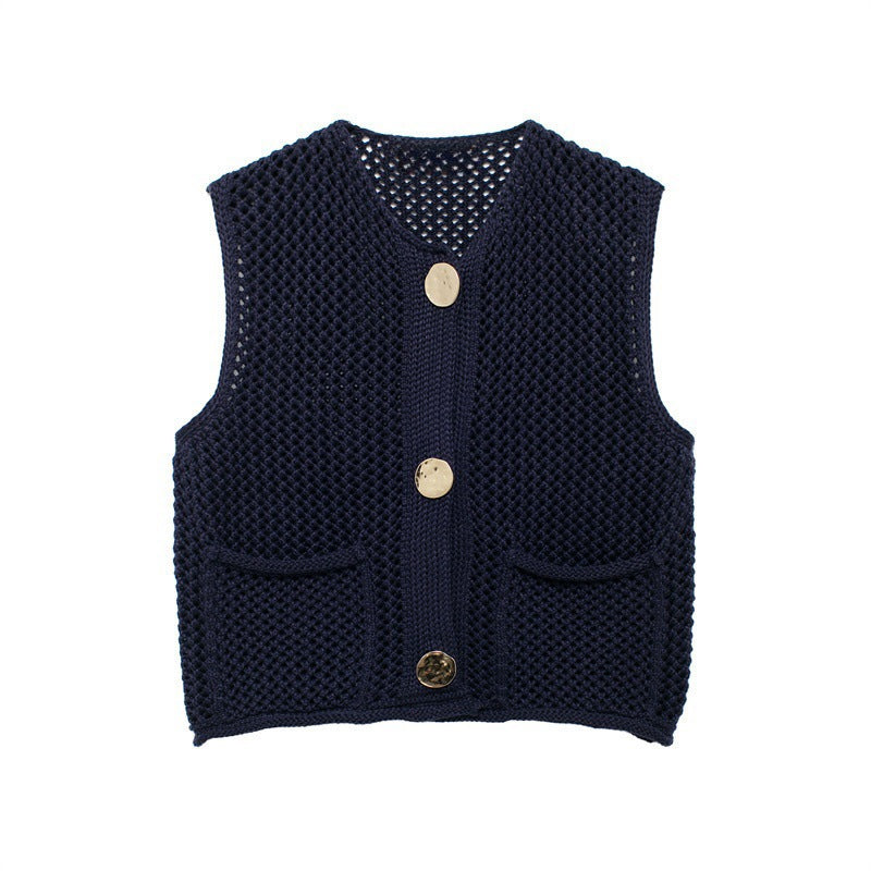 Damen Strickweste mit Knopfdetails und praktischen Taschen EB