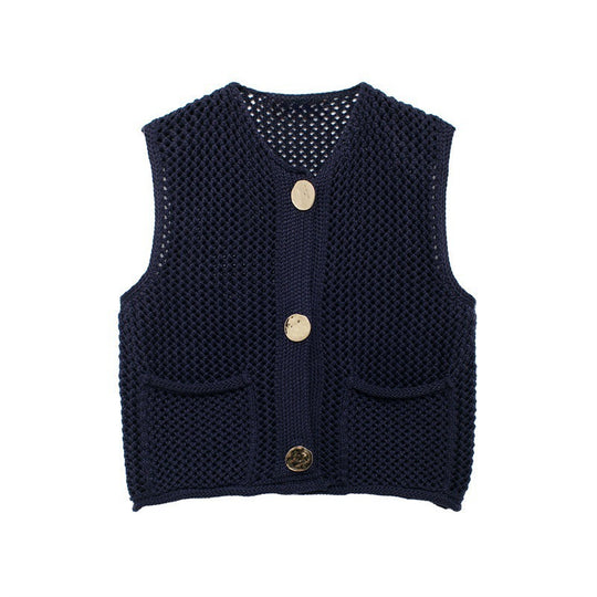 Damen Strickweste mit Knopfdetails und praktischen Taschen EB