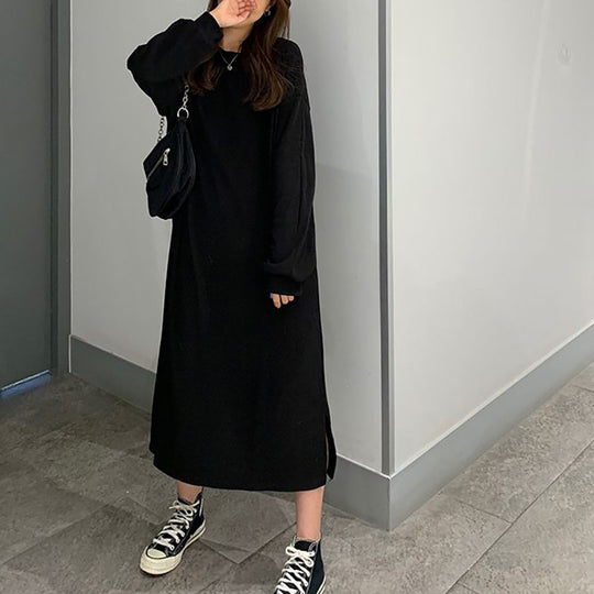 Damen Elegantes Maxikleid mit langen Ärmeln und strukturiertem Design EB