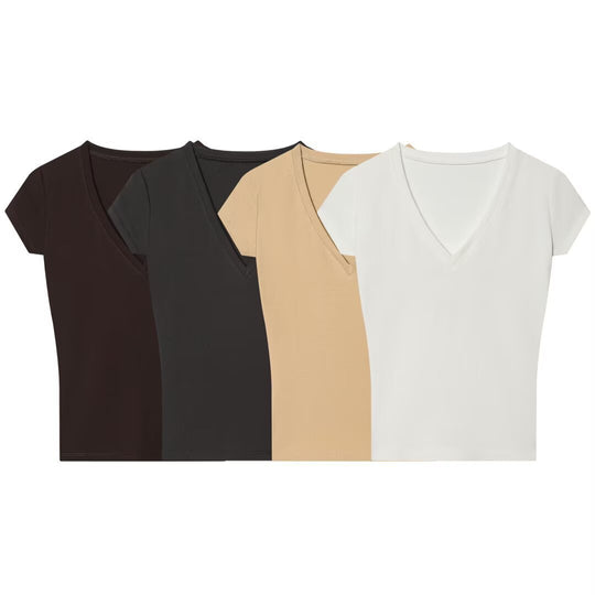 Damen V-Ausschnitt T-Shirt aus hochwertiger Baumwolle EB