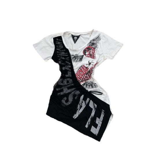 Damen lässiges T-Shirt mit einzigartigem Grafikdesign und sportlichem Mesh-Einsatz EB