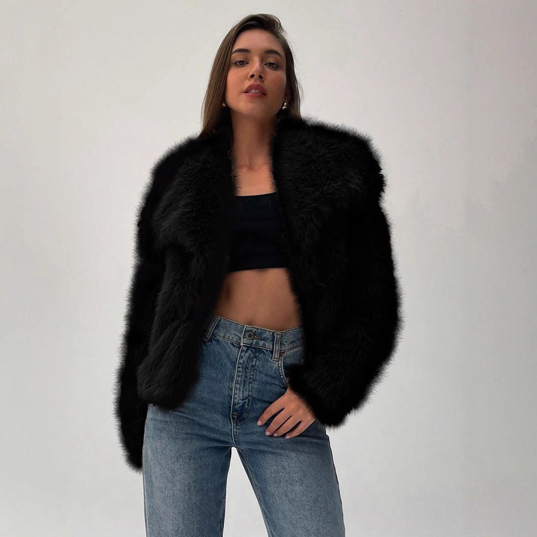 Damen Modischer Kunstpelz-Cropped-Jacke mit voluminösen Ärmeln EB