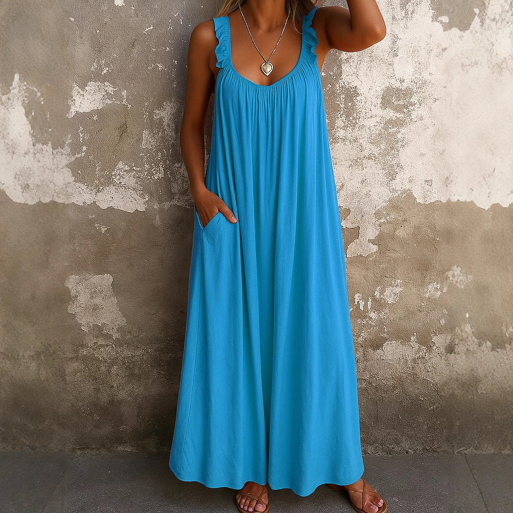 Damen Maxi-Kleid mit trägerloser Passform und luftiger Silhouette EB