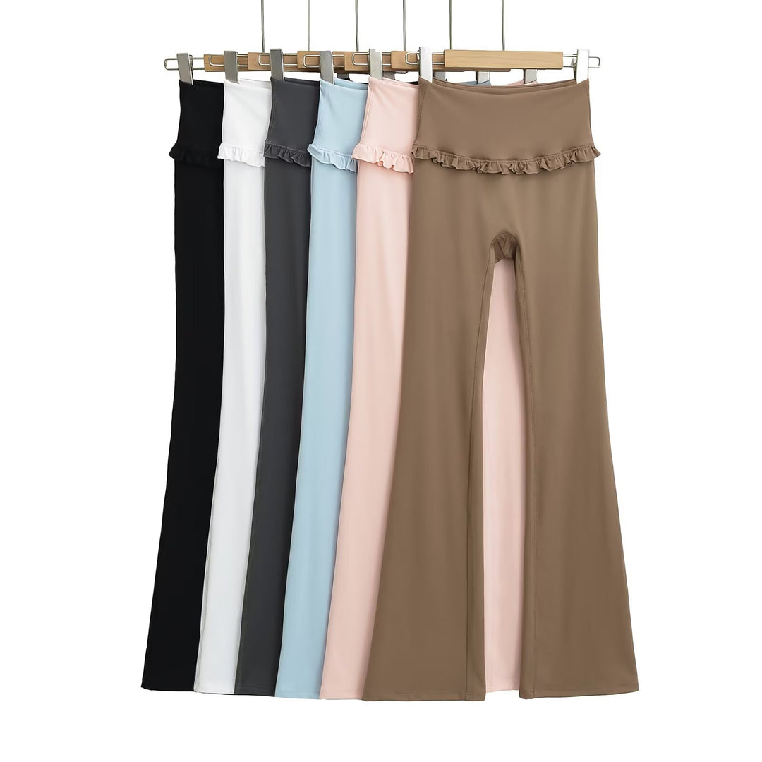 Damen Hochtaillierte Bootcut-Leggings mit Rüschendetails EB