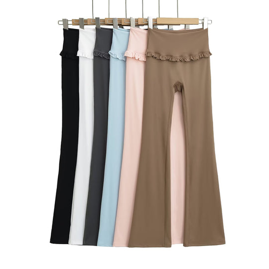 Damen Hochtaillierte Bootcut-Leggings mit Rüschendetails EB