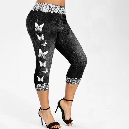 Damen Leggings im Jeans-Look mit einzigartigem Schmetterlingsdesign EB