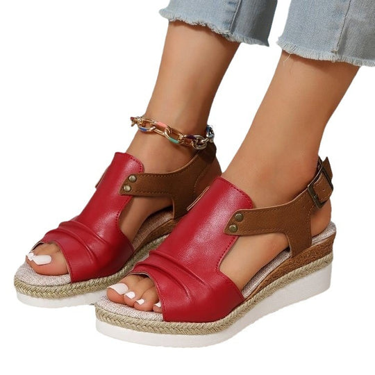Damen Wedge-Sandalen mit verstellbarem Riemen und bequemer Sohle EB