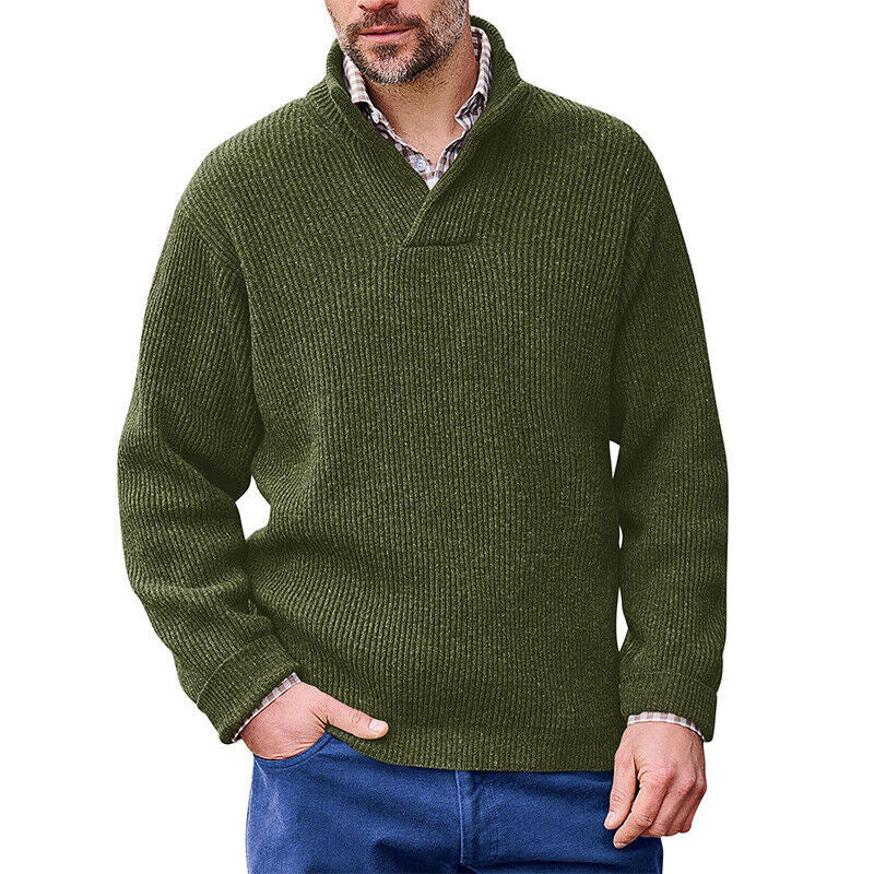 Herren Strickpullover mit modernem Stehkragen und feiner Rippstruktur EB
