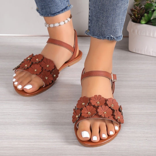 Damen Sandalen mit floralen Akzenten und verstellbarem Riemen EB