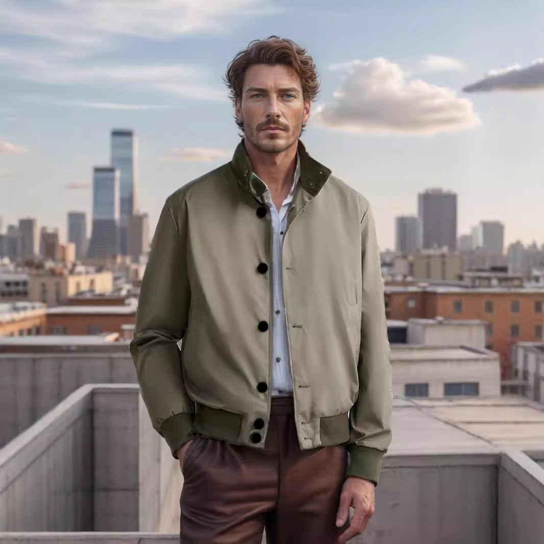 Herren stylische und praktische Bomberjacke mit elastischem Bund und Knopfleiste EB