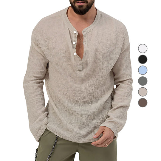 Herren nan entspanntes Henley-Set aus leichter Baumwoll-Gauze mit Kordelbundhose EB