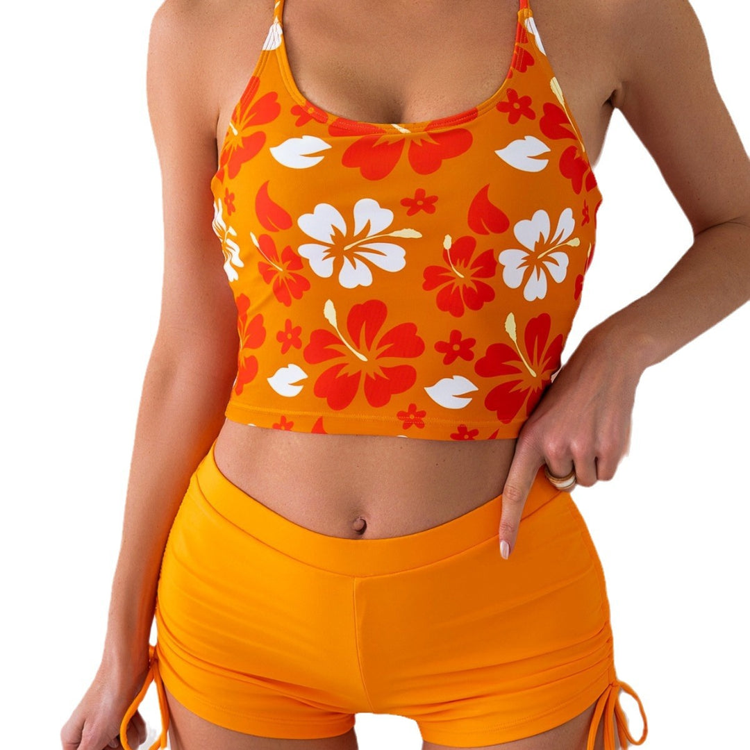 Damen Bade-Top mit floralem Design und hochgeschnittenen Shorts EB