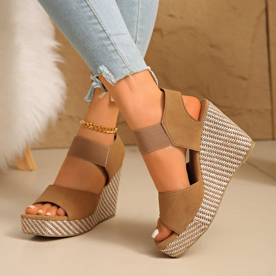 Damen Wedge-Sandalen mit elastischem Riemen und trendiger Struktur EB