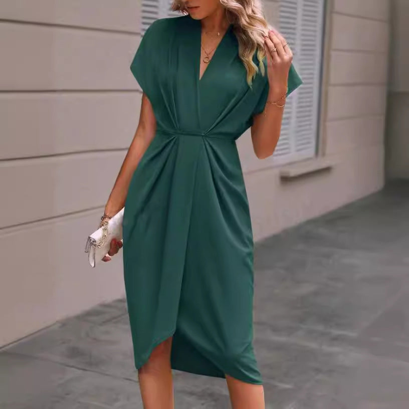 Damen Wickelkleid mit elegantem V-Ausschnitt und Drapierung EB