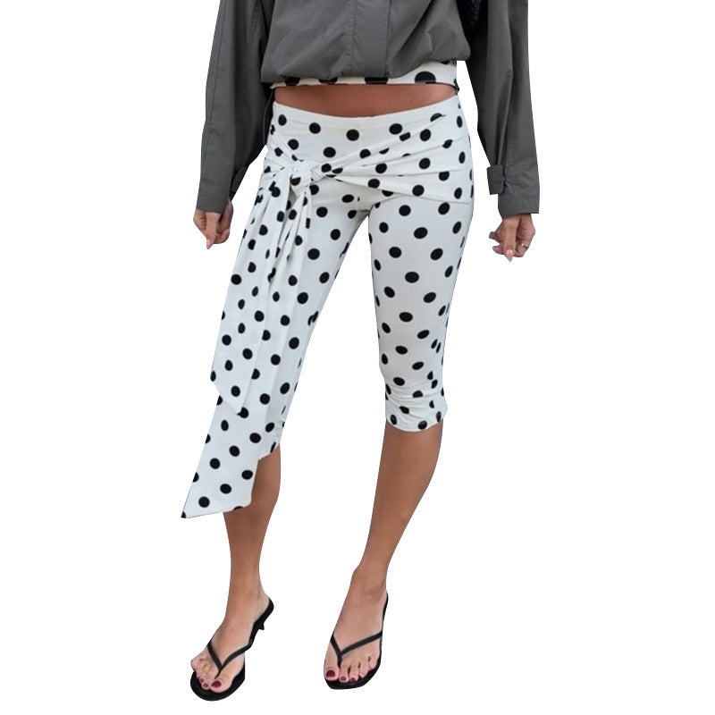 Damen Polka-Dot Culottes mit elegantem Bindegürtel EB