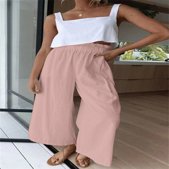 Damen luftige Palazzo-Hose mit elastischem Bund und weit geschnittenen Beinen EB